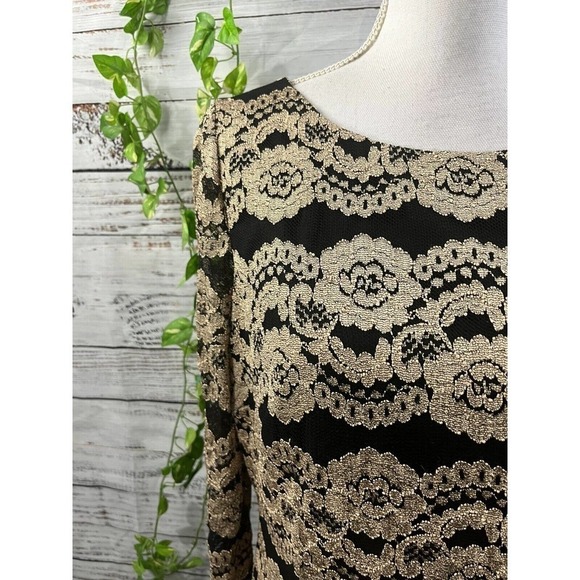 Cremieux Dress size 12 Gold Black Lace Straight Sheath Stretch Cocktail Knee - Picture 6 of 14